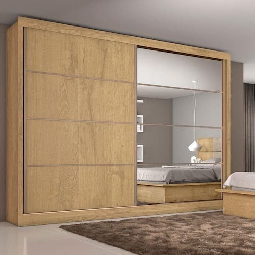 imagem-Guarda Roupa Casal 2 Portas Amendoa 6 Gavetas Com Espelho Sevilha Flex Color Em Mdf Made Marcs - Blush