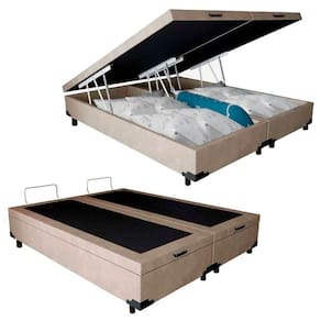 Cama Box Baú King Bipartido Suede Sereneprime Bege 192x203x44