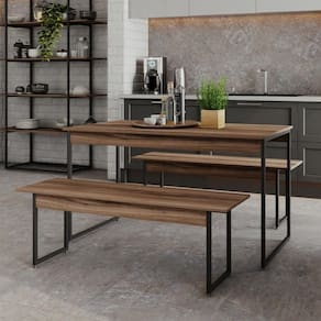 Mesa De Jantar Tub C-02 Bancos Nogal - Est.preta Nogal - Est.preta
