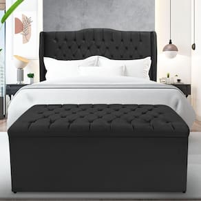 Kit Cabeceira E Calçadeira Baú Dubai Queen 160 Cm - Veludo Preto