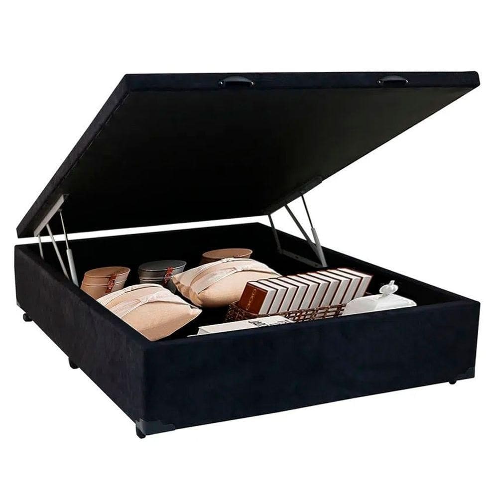 Cama Box Baú Casal Suede Sereneprime Preto 138x188x44