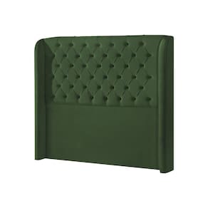 Cabeceira Casal Box Estofada Capitonê Londres 140Cm Veludo Verde - Cor: Preto