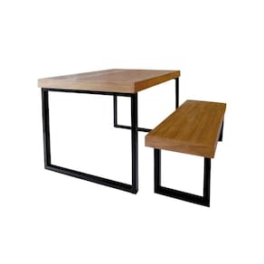 Conjunto Mesa Industrial Bernardo 1,30m Ferragem Preta Com Banco Industrial Bernardo Preto