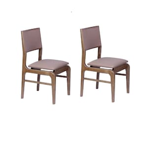 Conjunto de 2 Cadeiras em Madeira Maciça e Encosto Estofado Vicky, Assento Sintético Castanho/ Marrom