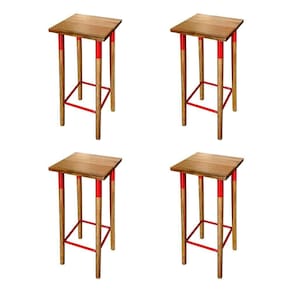 Kit 4 Banquetas Bistro Industrial Colors Ferro E Madeira Maciça - Vermelha Vermelho