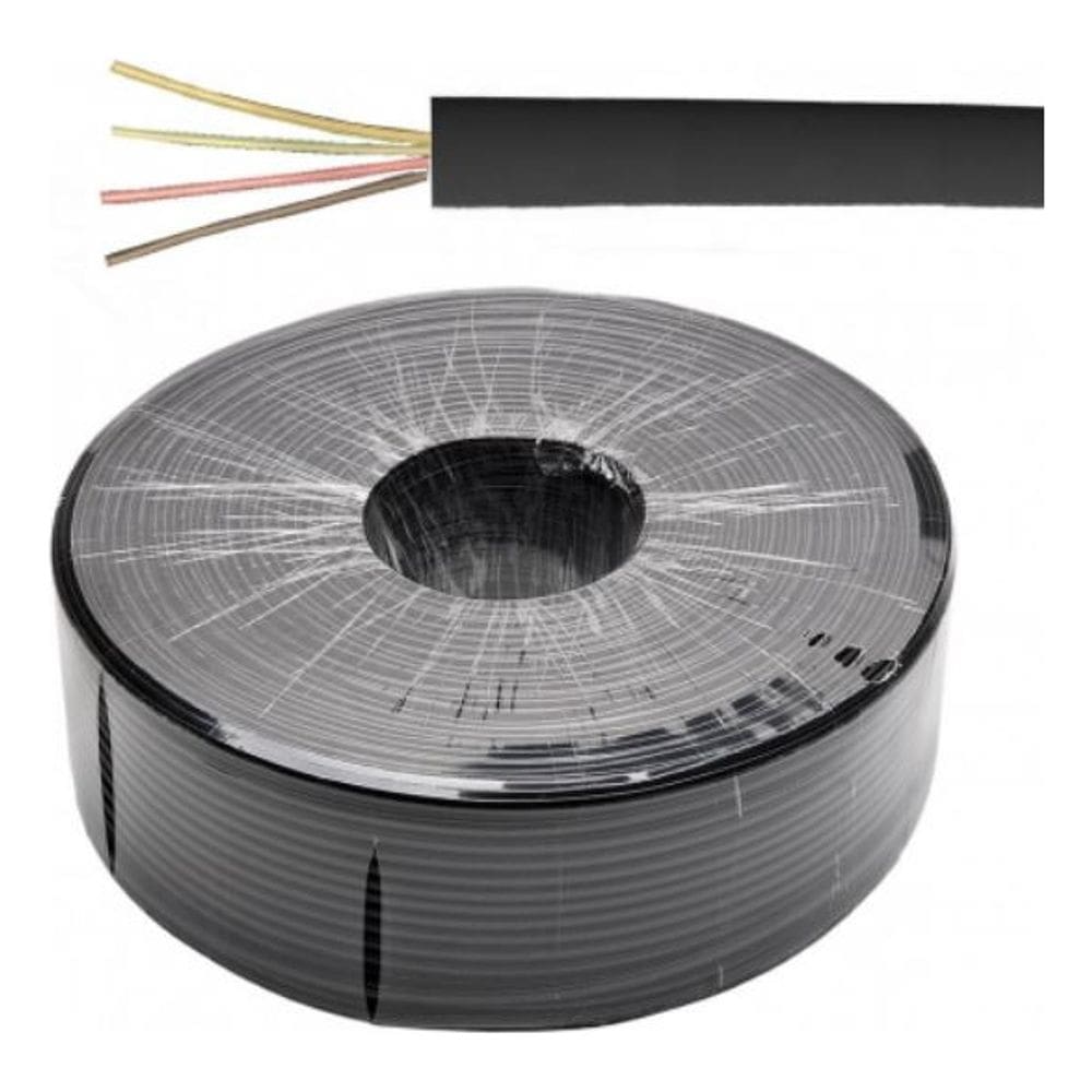 Cabo Liso Chato P/ Tel 4 Vias Preto Rolo C/ 300mts