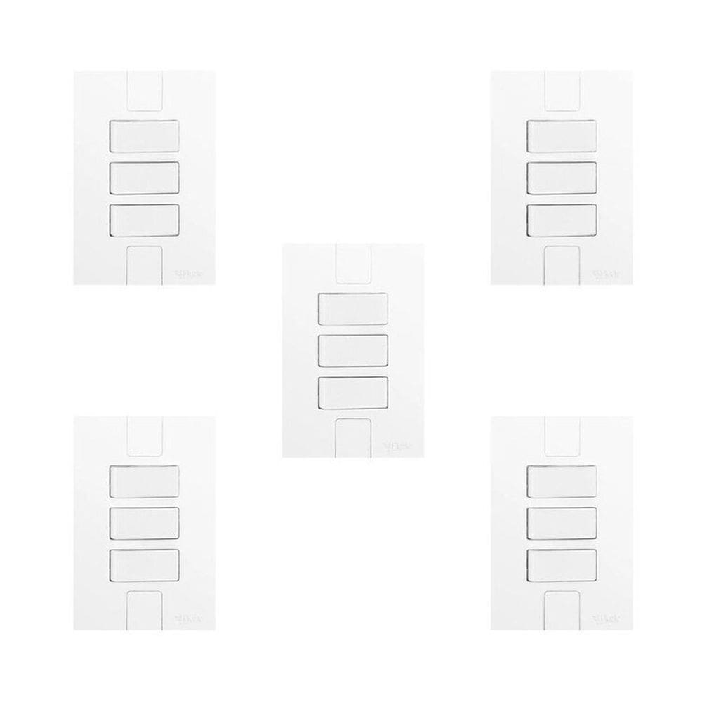 Conjunto de 5 Interruptores de 3 Teclas Simples com Placa 4x2 Branco