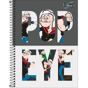 Caderno Espiral Capa Dura Universitário 10 Matérias Popeye 160 Folhas Tilibra
