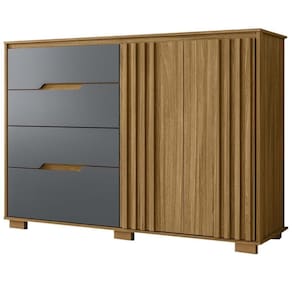 Cômoda 4 Gavetas 2 Portas Ripadas Texas - Freijó / Cinza Freijó / Cinza