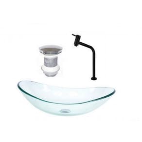 Cuba de Vidro Oval Chanfrada 46cm com Válvula Click Champanhe