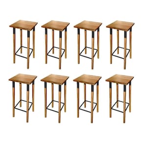 Kit 8 Banquetas Bistro Industrial Colors Ferro E Madeira Maciça - Preta Preto