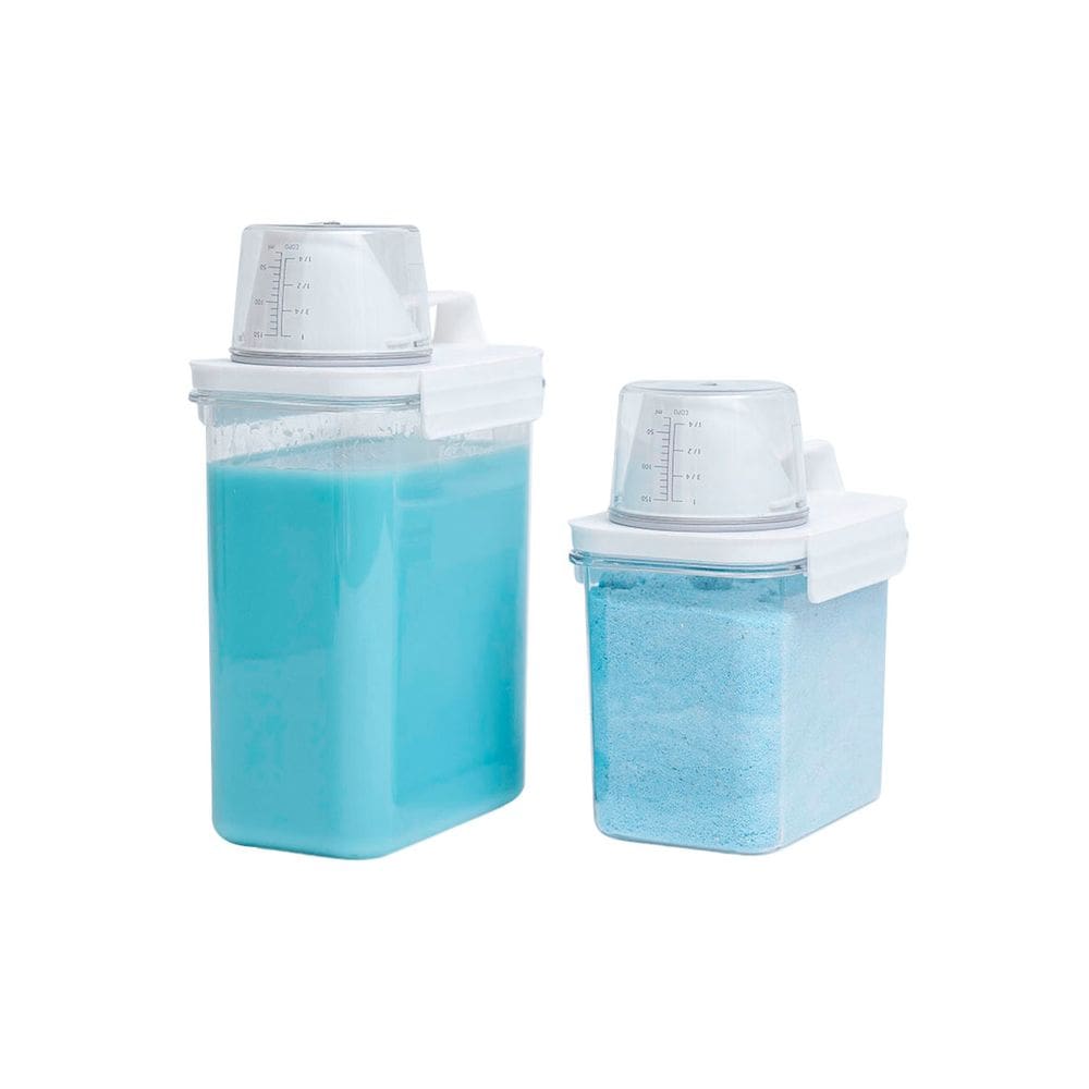 Kit com 2 porta sabão em pó com copo dosador e travas - Oikos