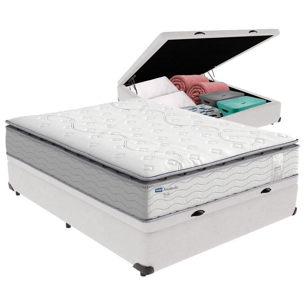 Cama Box Baú Casal E Colchão Molas Ensacadas Amsterdã Probel Cor:branco