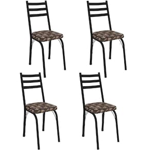 Kit 4 Cadeiras Para Cozinha Tubular D-13 Nara De Aço Preto-mosaico Palha