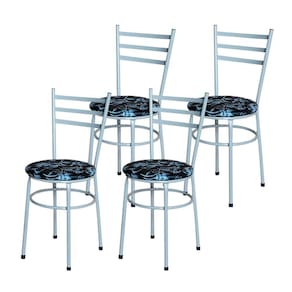 Conjunto 4 Cadeiras Epoxi Cinza Para Cozinha Assento Estampado Cor:floral Preto