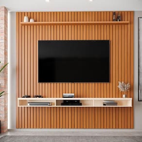 Painel Ripado Para Tv Até 75 Polegadas Intense Com Nicho 229cm Cor:cedro/off White Cedro/off White