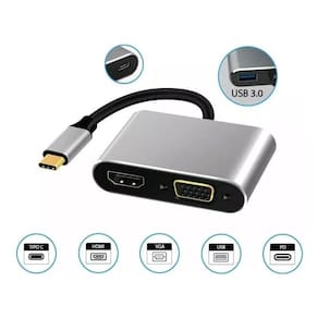 Adaptador Tipo C 4x1 Usb C/ Usb C (pd)/hdmi 4k/ Usb 3.0/ Vga