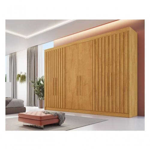imagem-Guarda-roupa Casal 6 Portas 6 Gavetas Móveis Europa Ripado Potente Peroba - Blush