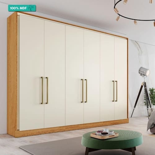 imagem-Guarda Roupa 100% Mdf 6 Portas Argos Made Marcs Peroba/off White - Blush
