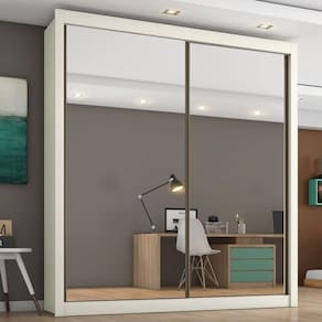 Guarda Roupa Solteiro Espelhado 2 Portas 4 Gavetas - Zurique Off White - Móveis Europa