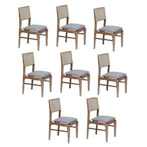 Conjunto de 8 Cadeira em Madeira Maciça e Encosto em Tela Vivace, Assento Sintético Castanho/ Cappuccino