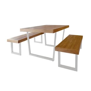 Conjunto Mesa Industrial Lanna 2,20m Ferragem Branca Com 2 Banco Industrial Lanna Branco