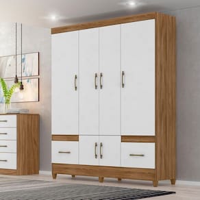 Guarda Roupa Casal Ms912 4 Portas 2 Gavetas Naturale - Branco - Moval