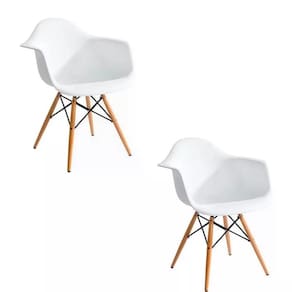 Kit 02 Cadeira Eiffel Com Braço - Branco Branco