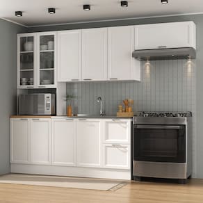 Cozinha Compacta 4 Peças 1 Paneleiro Duplo 2 Aéreos 1 Balcão Soho Cabecasa Madeiramadeira Branco