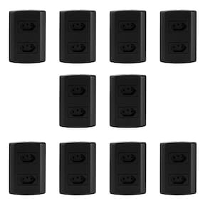 Dez Conjuntos com 2 Tomadas 2p+t 20A 250v, Modular, com Placa 4x2 e Suporte Preto