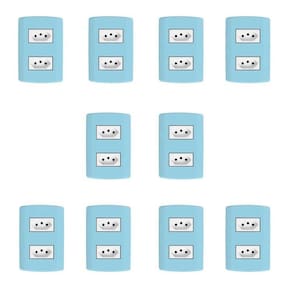 Dez Conjuntos com 2 Tomadas 2p+t 20A 250v, Modular, com Placa 4x2 e Suporte Azul e Branco