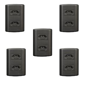 Cinco Conjuntos com 2 Tomadas 2p+t 20A 250v, Modular, com Placa 4x2 e Suporte Grafite