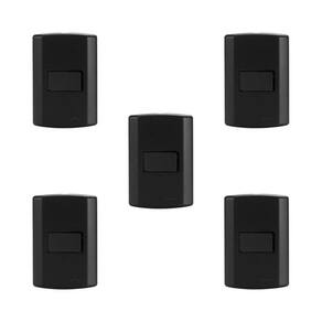 Conjunto de 5 Interruptores de 1 Tecla Simples, Modular, com Placa 4x2 e Suporte Preto