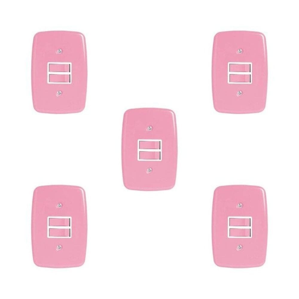 Conjunto de 5 Interruptores de 2 Teclas Simples com Placa 4x2 Rosa