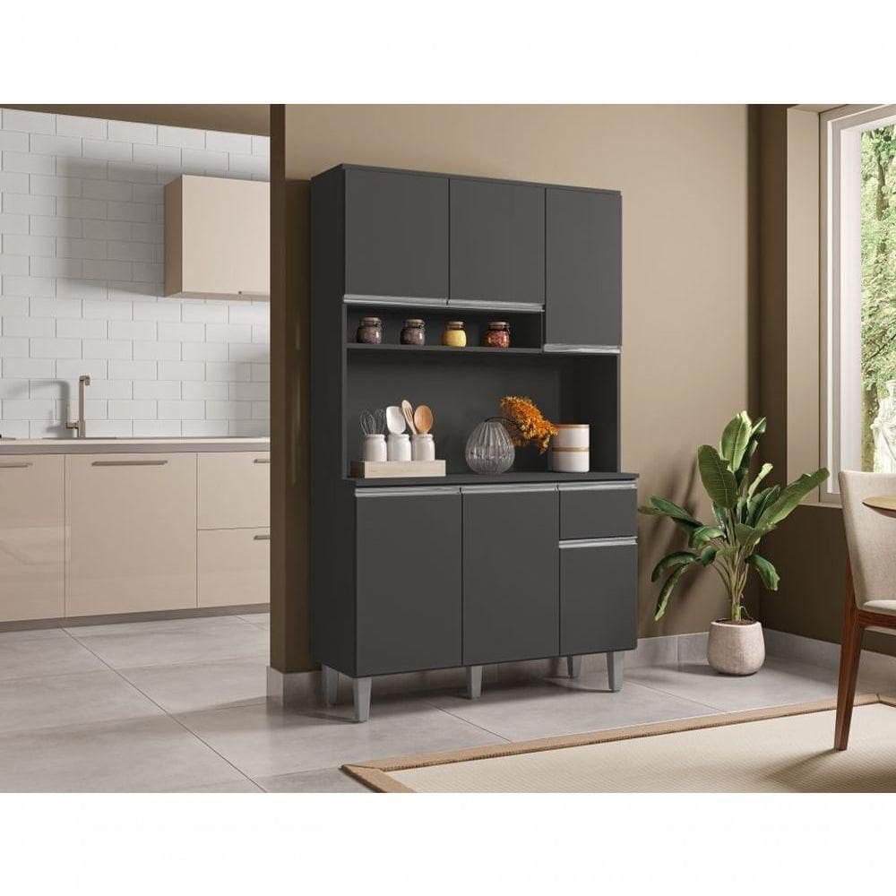 Kit Armario Cozinha Compacta Marcia 105cm 6 Portas Cinza Ajl