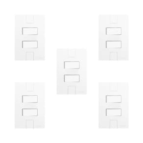 Conjunto de 5 Interruptores de 2 Teclas Simples com Placa 4x2 Branco