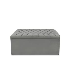 Calçadeira Baú Estofada Dunas Solteiro 90 Cm - Veludo Cinza Grafite