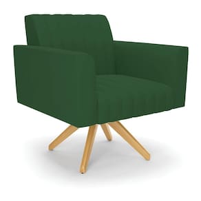Poltrona Giratória Viena Gomada Veludo Verde Base De Madeira Ma30 - D`rossi