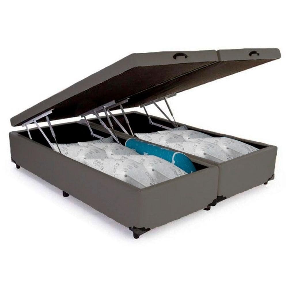 Cama Box Baú King Bipartido Sintético Sereneprime Cinza 192x203x44