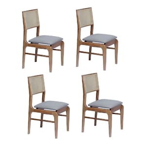 Conjunto de 4 Cadeira em Madeira Maciça e Encosto em Tela Vivace, Assento Sintético Castanho/ Cappuccino