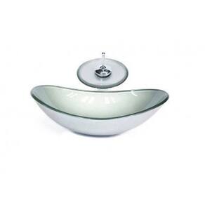 Cuba de Vidro Oval Chanfrada 46cm com Válvula Clicke Torneira Metal Verde