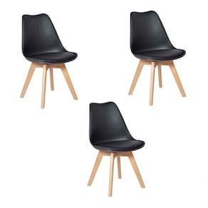 Kit 3 Cadeiras Leda Eames Saarinen Wood Com Almofada Preta