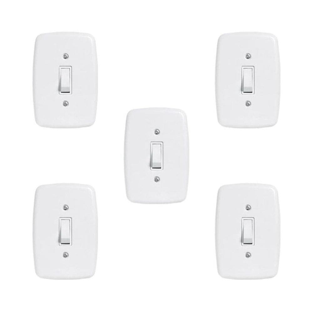 Conjunto 5 Interruptores de 1 Tecla Simples com Placa 4x2 Branco