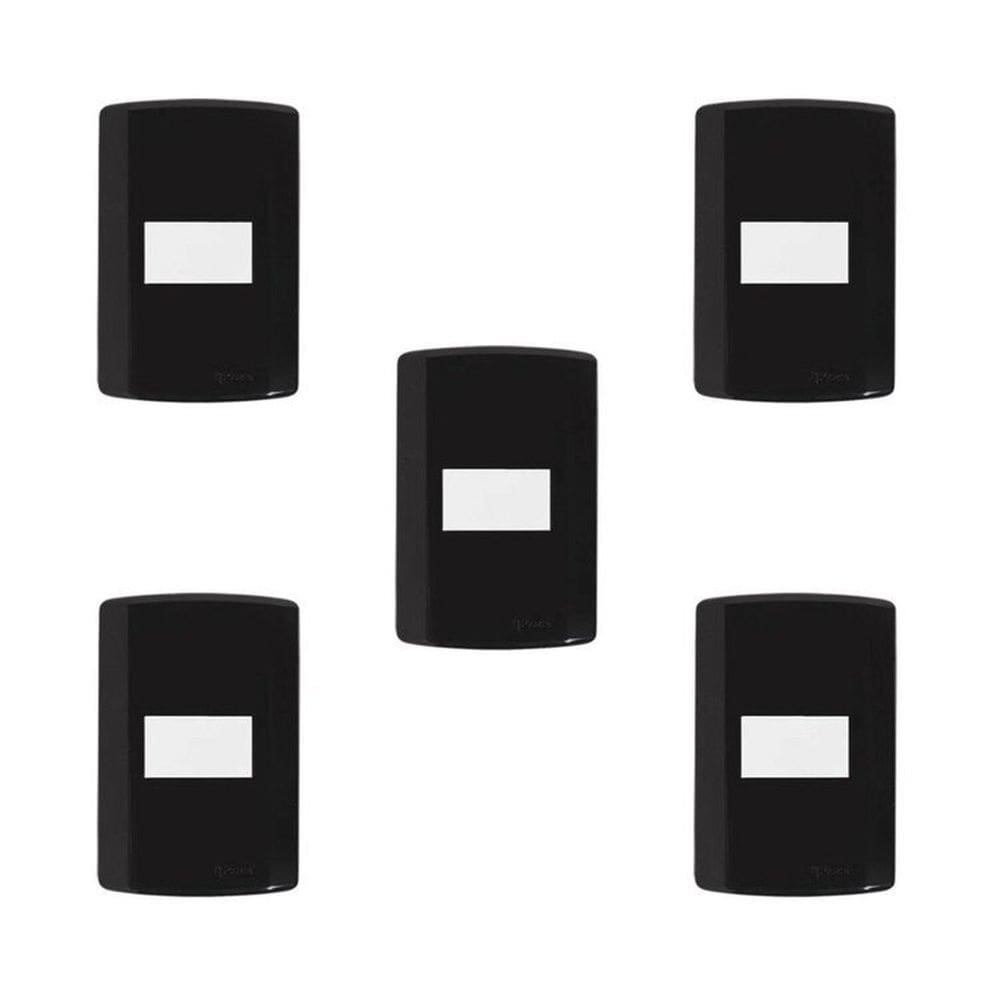 Conjunto de 5 Interruptores de 1 Tecla Simples, Modular, com Placa 4x2 e Suporte Preto e Branco