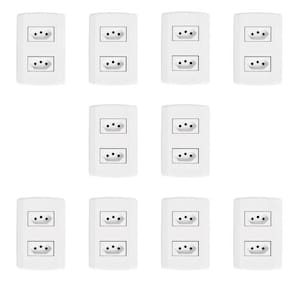 Dez Conjuntos com 2 Tomadas 2p+t 20A 250v, Modular, com Placa 4x2 e Suporte Branco