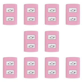 Dez Conjuntos com 2 Tomadas 2p+t 20A 250v, Modular, com Placa 4x2 e Suporte Rosa e Branco