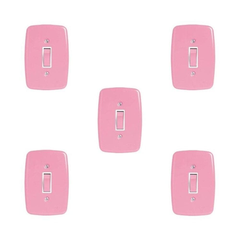 Conjunto de 5 Interruptores de 1 Tecla Simples com Placa 4x2 Rosa