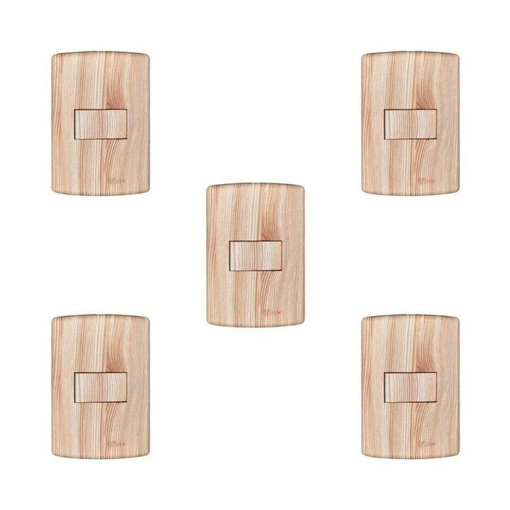Conjunto 5 de Interruptores de 1 Tecla Simples, Modular, com Placa 4x2 e Suporte Bege
