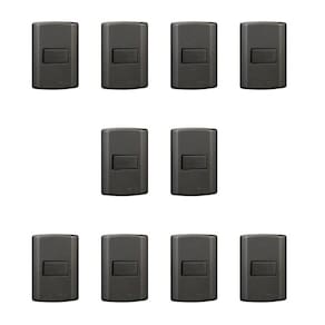 Conjunto de 10 Interruptores de 1 Tecla Simples, Modular, com Placa 4x2 e Suporte Cinza