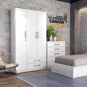 Guarda Roupa Solteiro 03 Portas 02 Gavetas Miami Henn Branco